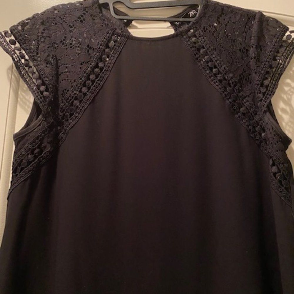 Zara Lace Cap Sleeve Black Mini Dress NWT